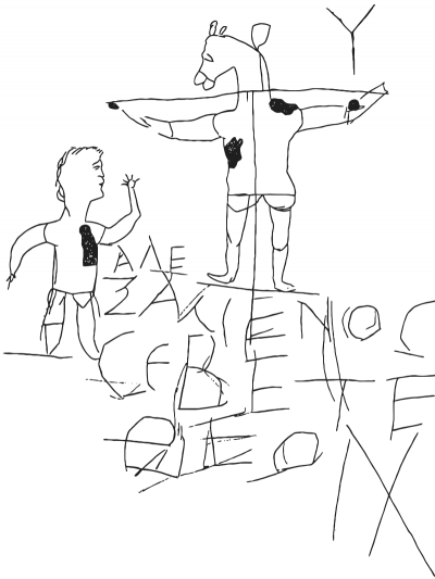 Alexamenos Graffito (2nd cent.), with the inscription, Alexamenos worships God.